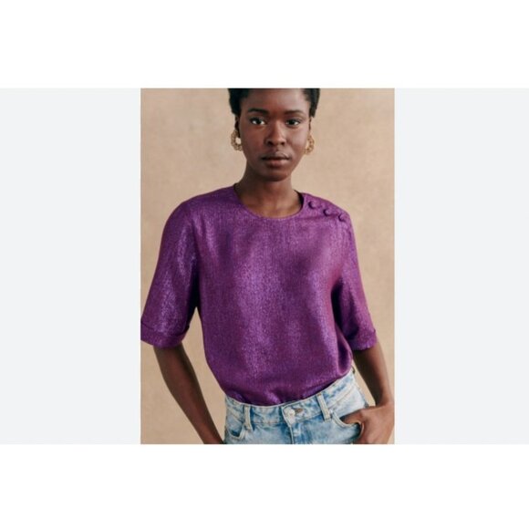 Sezane Tops - Sézane Tiberio Shirt Womens Medium Medium Purple Shimmer Metallic Blouse